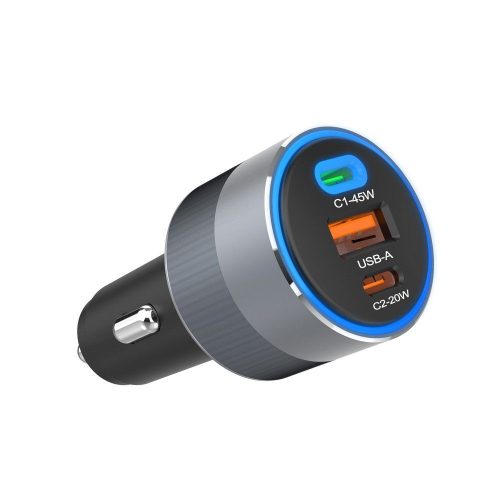 CELL F-ENERGY Alu autós töltő 2 x Type C + USB A PD QC4.0 SFC 2.0 4,5A 65W szürke