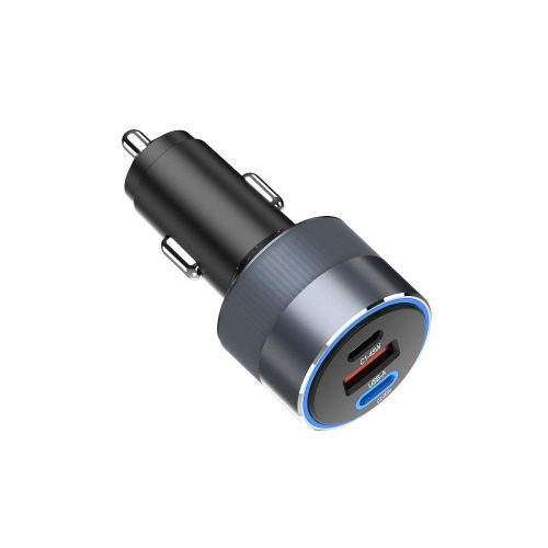 CELL F-ENERGY Alu autós töltő 2 x Type C + USB A PD QC4.0 SFC 2.0 4,5A 65W szürke
