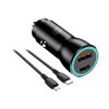 kék STAR autós töltő 3A 25W Type C + USB A + Type C to Lightning kábel PD QC3.0 AFC PPS fekete