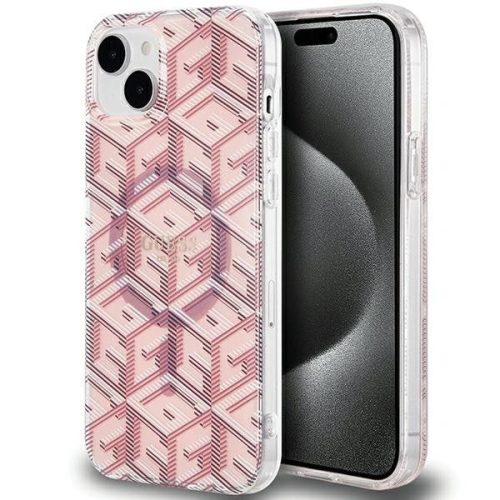 GUESS tok iPHONE 15-höz, kompatibilis a MagSafe-fel GUHMP15SHGCUSTGP (IML GCUBE) rózsaszín