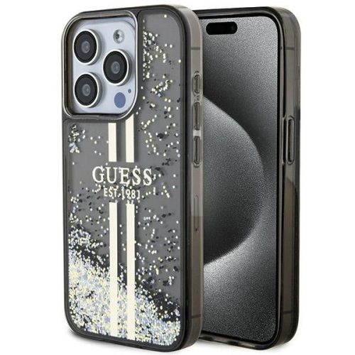 GUESS tok iPhone 15 Pro Max GUHCP15XLFCSEGK (Liquid Glitter arany Stripes) fekete