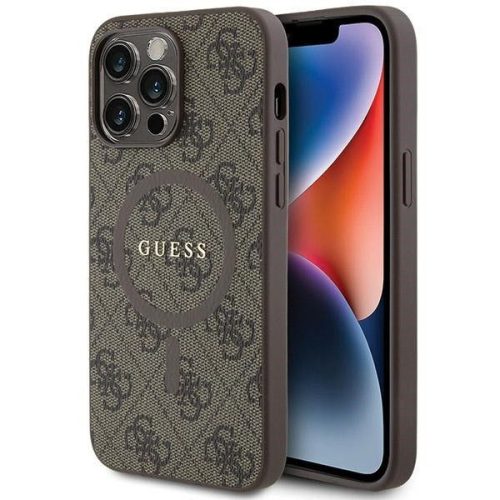 GUESS tok az IPHONE 14 Pro készülékhez, kompatibilis a MagSafe technológiával GUHMP14LG4GFRW (4G Ring klasszikus logó) barna