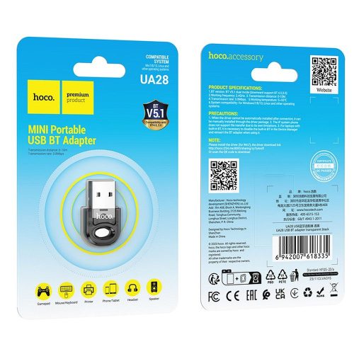Adapter USB A bluetooth Hoco UA28 transparent black
