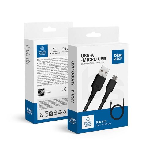 kék STAR kábel 2A USB A Micro USB DC-001AM2.0 1 m fekete