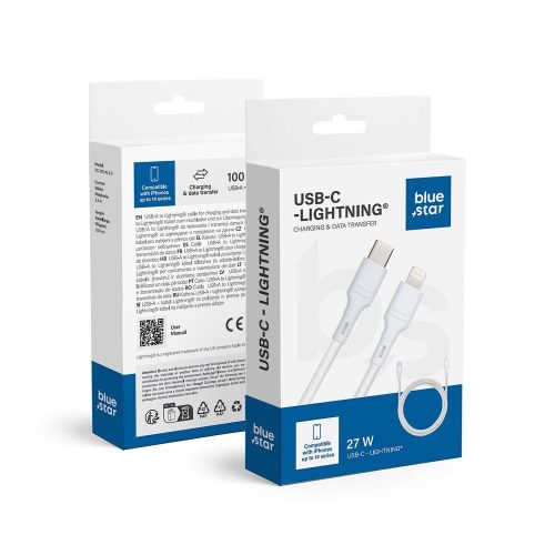 kék STAR cable 2,4A 27W Type C to Lightning DC-001CL2.4 1 m fehér