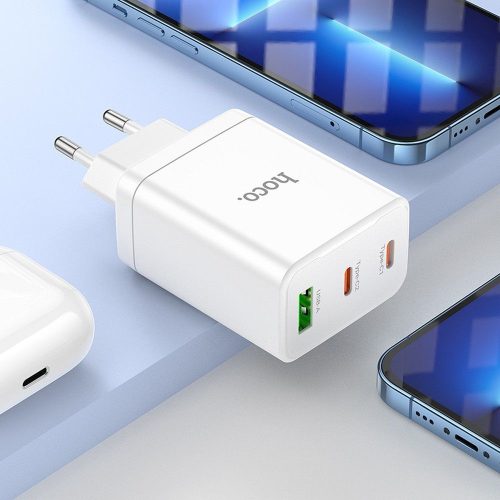 HOCO Töltő 2 x Type C + USB A PD QC3.0 3A 35W N33 fehér