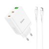 HOCO töltő 2 x Type C + USB A + kábel Type C to Lightning PD QC3.0 3A 35W N33 fehér
