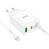 HOCO töltő 2 x Type C + USB A + kábel Type C to Lightning PD QC3.0 3A 35W N33 fehér