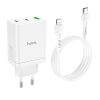 HOCO töltő 2 x Type C + USB A + kábel Type C to Lightning PD QC3.0 3A 35W N33 fehér