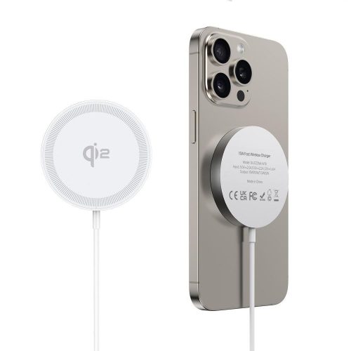 DUZZONA vezeték nélküli töltő kompatibilis a MagSafe 15W és Qi2 töltési szabvánnyal W18 fehér