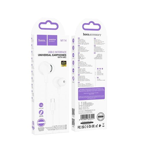 Wire earphones USB C Hoco M114 white