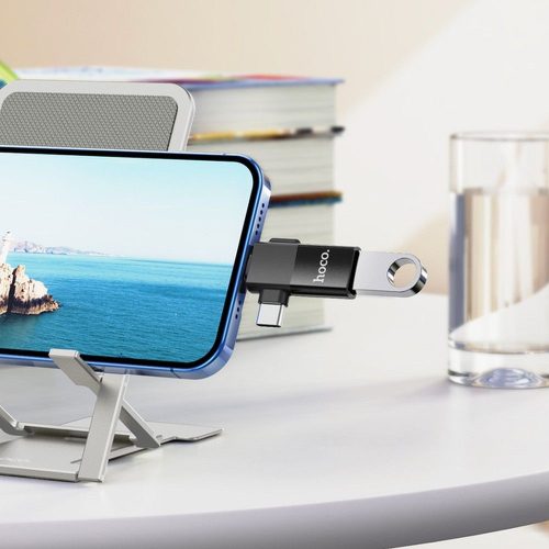 Adapter OTG 2in1 USB C / Lightning to USB A Hoco UA17 black