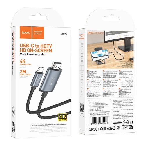 Cable USB C to HDMI Hoco 4K 30Hz 2 m UA27 metal gray