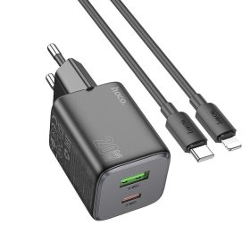   HOCO töltő USB A + Type C + kábel Type C - Lightning PD QC 3A 20W N41 fekete