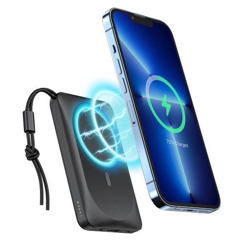 VEGER powerbank 10000 mAh vezeték nélküli töltéssel kompatibilis MagSafe PD QC3.0 2A 20W MagOn (VP1151 / W1151) fekete