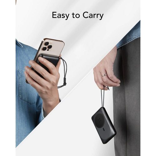 VEGER powerbank 10000 mAh vezeték nélküli töltéssel kompatibilis MagSafe PD QC3.0 2A 20W MagOn (VP1151 / W1151) fekete