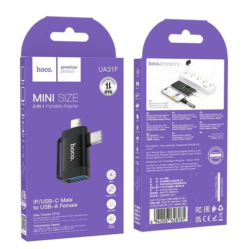 Adapter OTG 2in1 USB C / Lightning to USB A Hoco UA31F black