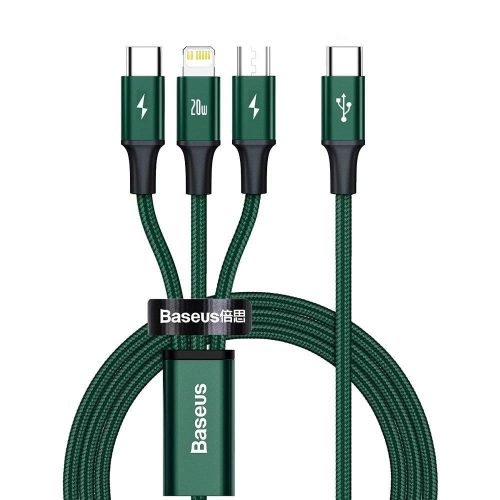 BASEUS kábel 3 az 1-ben Type C - Micro USB / Lightning / Type C PD 20W CAMLT-SC06 1,5 m zöld