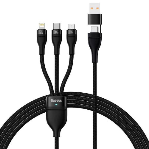 BASEUS kábel 3 az 1-ben Type C / USB A to Micro USB / Lightning / Type C PD QC 5A 100W CASS030101 1,2 m fekete