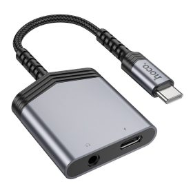   Adapter AUX 2 az 1-ben USB C-ről USB C-re / Jack 3,5 mm Hoco 27W LS39 fém szürke
