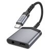 Adapter AUX 2 az 1-ben USB C-ről USB C-re / Jack 3,5 mm Hoco 27W LS39 fém szürke