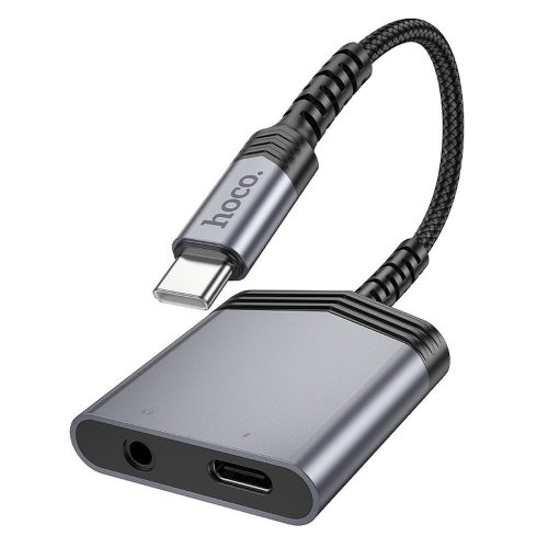Adapter AUX 2 az 1-ben USB C-ről USB C-re / Jack 3,5 mm Hoco 27W LS39 fém szürke