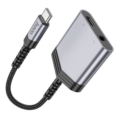 Adapter AUX 2 az 1-ben USB C-ről USB C-re / Jack 3,5 mm Hoco 27W LS39 fém szürke