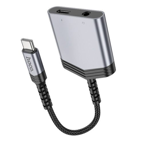 Adapter AUX 2 az 1-ben USB C-ről USB C-re / Jack 3,5 mm Hoco 27W LS39 fém szürke