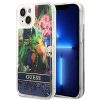 GUESS tok iPHONE 13 / 14 / 15 GUHCP14SLFLSB (Flower Liquid Glitter) kék