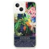 GUESS tok iPHONE 13 / 14 / 15 GUHCP14SLFLSB (Flower Liquid Glitter) kék