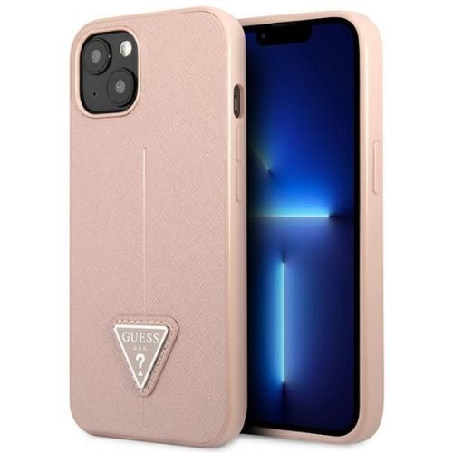 GUESS tok IPHONE 13 / 14 / 15 GUHCP14SPSATLP (SaffianoTriangle Logo) rózsaszín