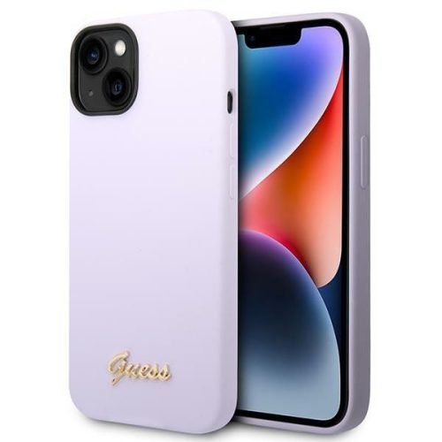 GUESS tok IPHONE 13 / 14 / 15 készülékhez GUHCP14SSLSMU (Szilikon Vintage Arany Logó) lila