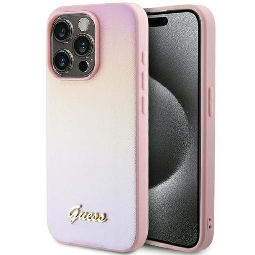 GUESS tok IPHONE 15 Pro GUHCP15LPSAIRSP (Saffiano Iridescent Script) rózsaszín