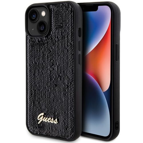GUESS tok IPHONE 13 / 14 / 15 készülékekhez GUHCP15SPSFDGSK (Sequin Script Metal) fekete