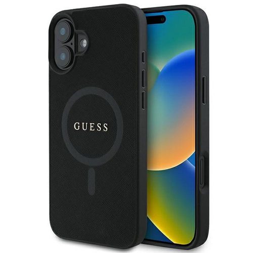 GUESS tok IPHONE 16 Plus-hoz, kompatibilis a MagSafe-fel GUHMP16MPSAHMCK (PU Saffiano Classic Logo) fekete