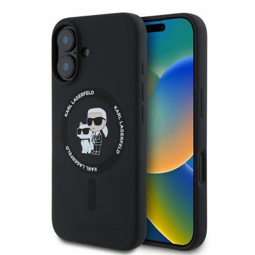 KARL LAGERFELD tok IPHONE 16-hoz, kompatibilis MagSafe-dal KLHMP16SSCMKCRHK (Szilikon KC Body Ring) fekete