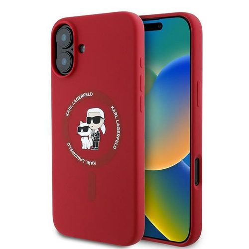 KARL LAGERFELD tok az IPHONE 16 Plus-hoz, MagSafe kompatibilis KLHMP16MSCMKCRHR (Szilikon KC Body Ring) piros