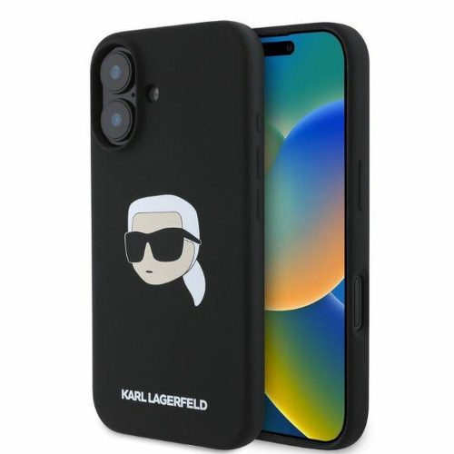 KARL LAGERFELD tok IPHONE 16-hoz, kompatibilis a MagSafe-dal KLHMP16SSKHPPLK (Sil KL Head Print) fekete