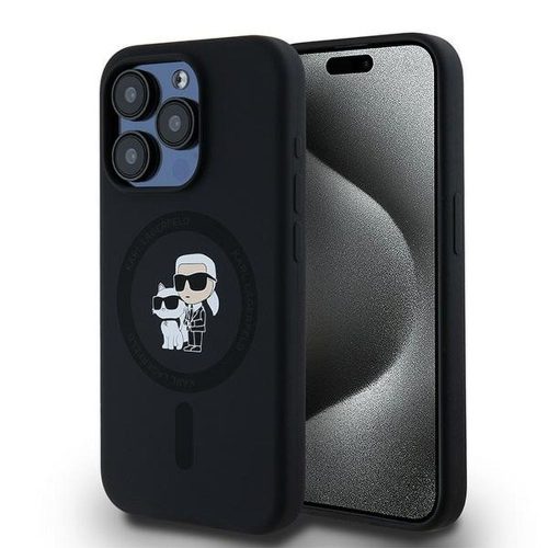 KARL LAGERFELD tok az IPHONE 15 Pro készülékhez, kompatibilis a MagSafe technológiával KLHMP15LSCMKCRHK (Szilikon KC Body Ring) fekete