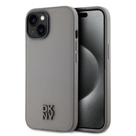   DKNY PU bőr Stack Logo MagSafe tok iPhone 15 készülékhez szürke