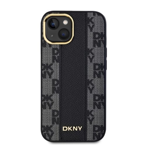 DKNY PU Leather Checkered Pattern Magsafe tok iPhone 15 készülékhez fekete