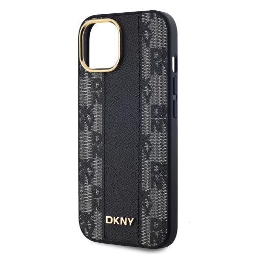 DKNY PU Leather Checkered Pattern Magsafe tok iPhone 15 készülékhez fekete
