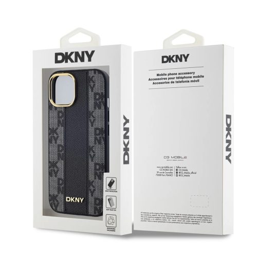 DKNY PU Leather Checkered Pattern Magsafe tok iPhone 15 készülékhez fekete