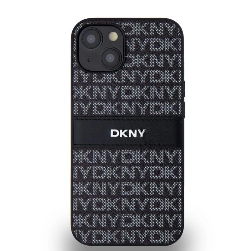 DKNY PU Leather Repeat Pattern Tonal Stripe tok iPhone 14 készülékhez fekete