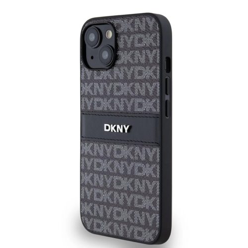 DKNY PU Leather Repeat Pattern Tonal Stripe tok iPhone 14 készülékhez fekete