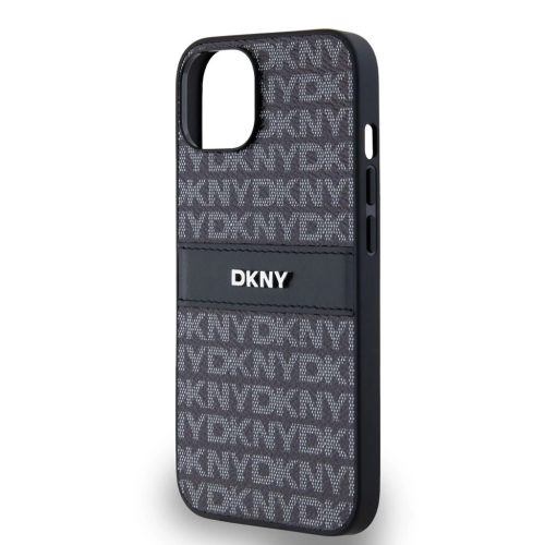 DKNY PU Leather Repeat Pattern Tonal Stripe tok iPhone 14 készülékhez fekete