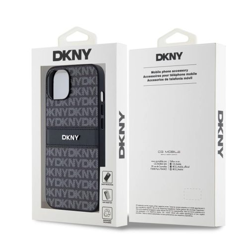 DKNY PU Leather Repeat Pattern Tonal Stripe tok iPhone 14 készülékhez fekete
