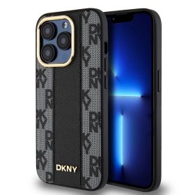   DKNY PU Leather Checkered Pattern Magsafe tok iPhone 15 Pro készülékhez fekete
