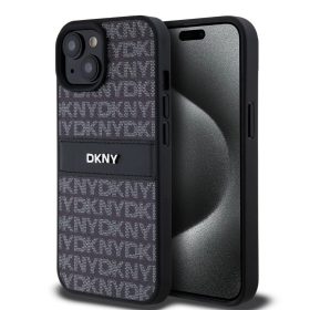   DKNY PU Leather Repeat Pattern Tonal Stripe tok iPhone 15 készülékhez fekete