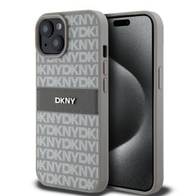   DKNY PU Leather Repeat Pattern Tonal Stripe tok iPhone 15 készülékhez bézs